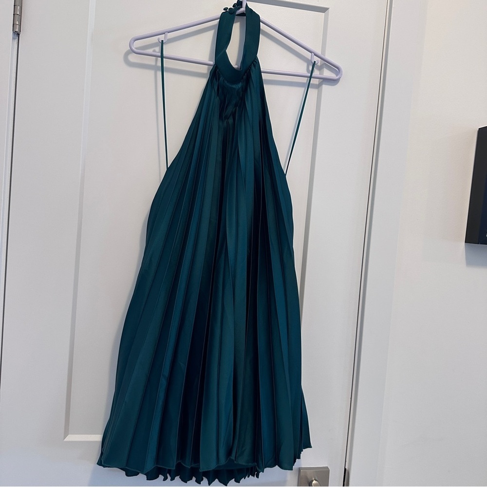 Abercrombie & Fitch Green Giselle Pleated Trapeze Halter Mini Dress Size MP - Picture 6 of 13
